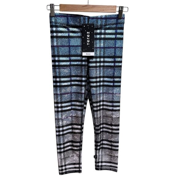 Terez Womens XS Blue Black Plaid Leggings‎ NWT - Picture 1 of 6